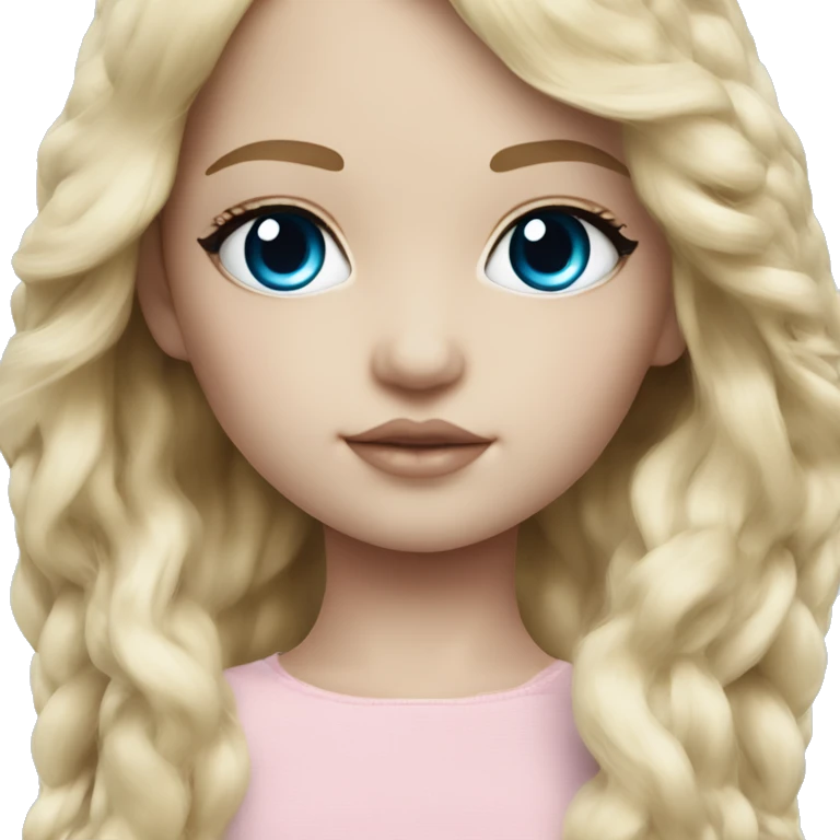 ocean blue doll eyes, blonde hair, feminine, pink, girl, angelic emoji