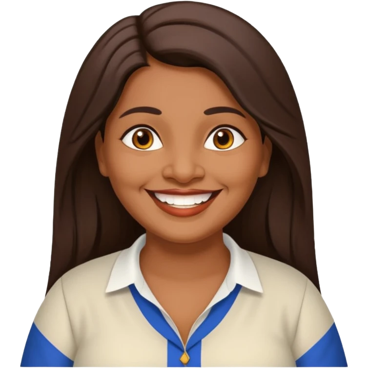 50 yr old chubby Sri Lankan woman, dark skin, straight brown hair, big smile, white teeth, european clothes, longer hair emoji