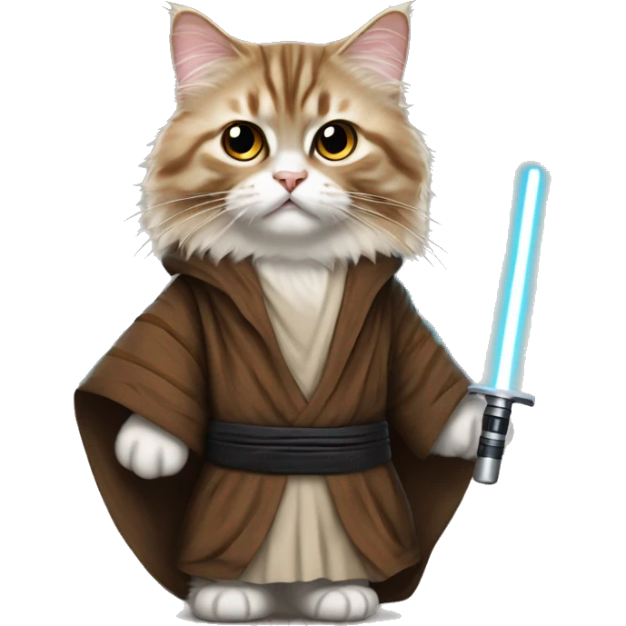 Brown with black stripes Siberian cat dressed as obi wan kenobi emoji