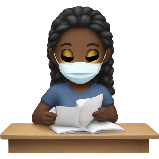 Girl with face mask reading emoji
