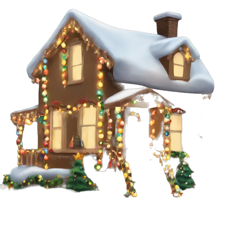 christmas house with lights on and garland emoji