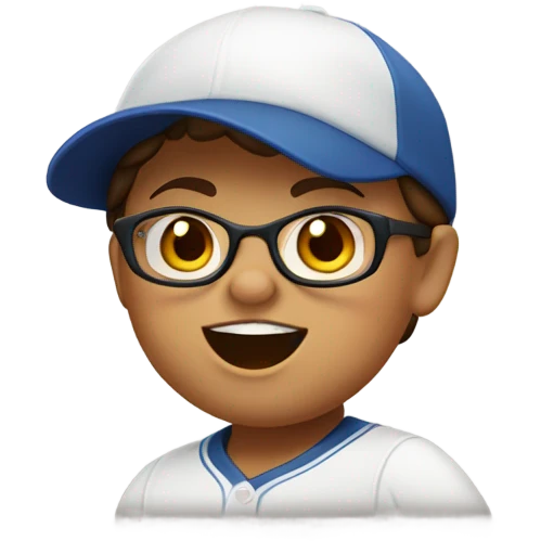 Fair skinned chubby brown eyed girl with glasses in baseball cap running emoji
