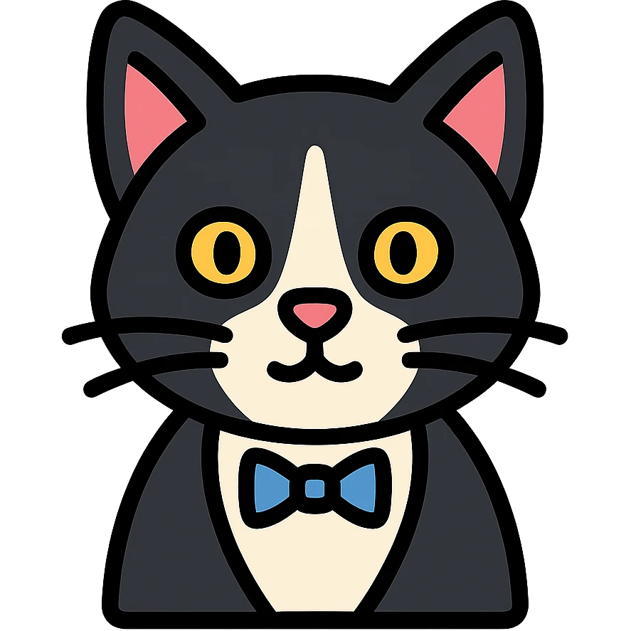 tuxedo cat icon with color outline emoji