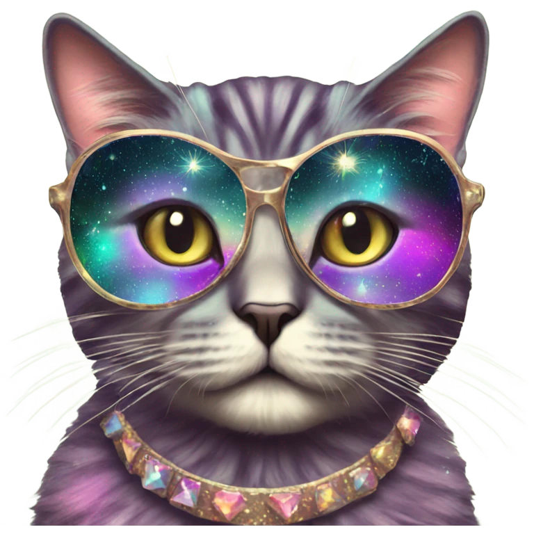 Vintage style psychedelic cat sparkly emoji