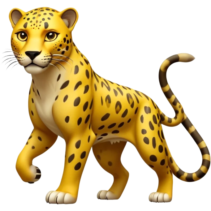 cinematic-jaguar-realistic-full-body-standing-emoji,-muscular-and-stealthy-frame-ready-to-pounce,-long-tail-curving-slightly,-head-tilted-dramatically,-sleek-yellow-fur-with-dark-rosettes,-piercing-yellow-eyes,-simplified-yet-realistic emoji