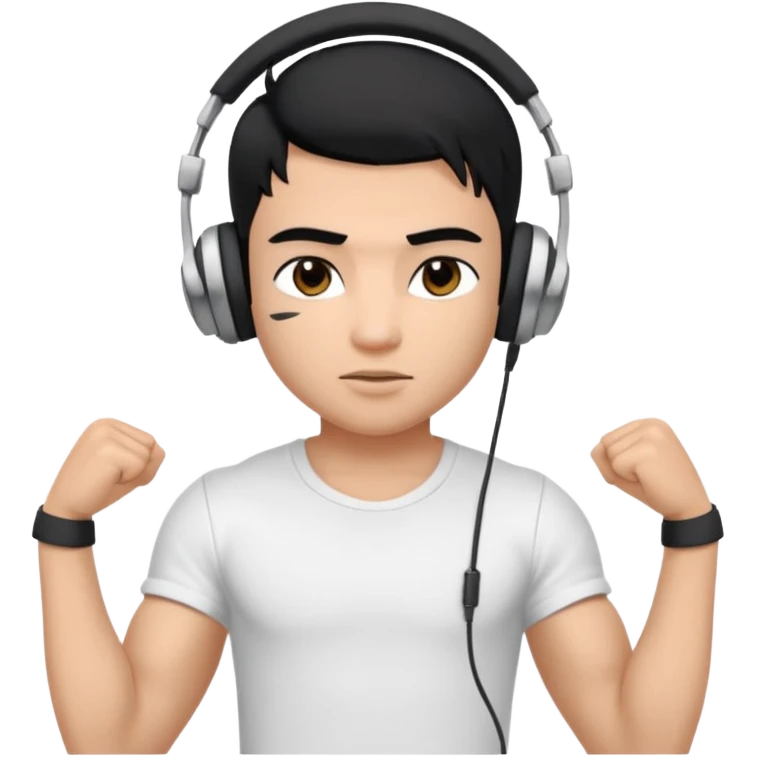a pretty bratz fair indian boy with black hair. lean but muscled, wearing a white tshirt. headphones on emoji