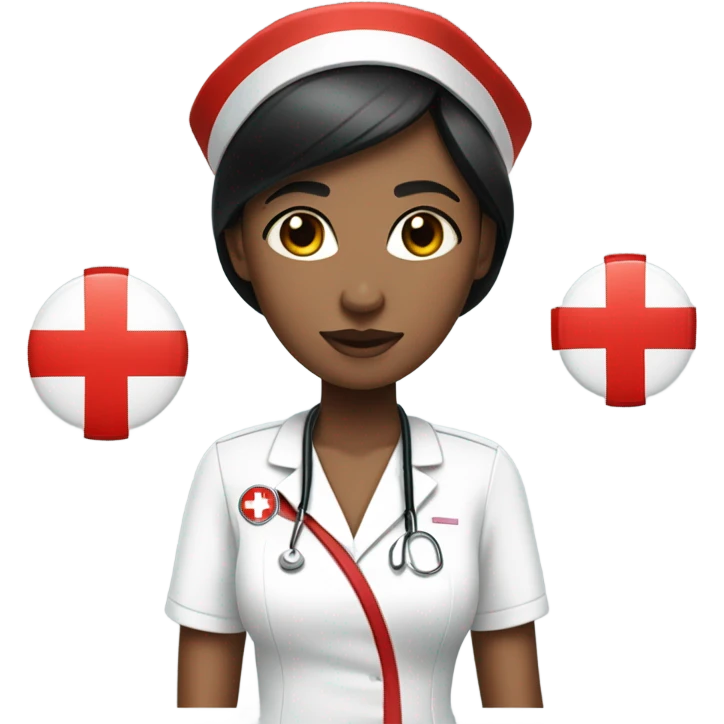 pixie cut black straight hair female nurse with red cross sign hat wearing dress
pale skin color emoji