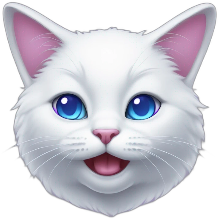 white cat with blue eyes bites purple heart with its paws emoji