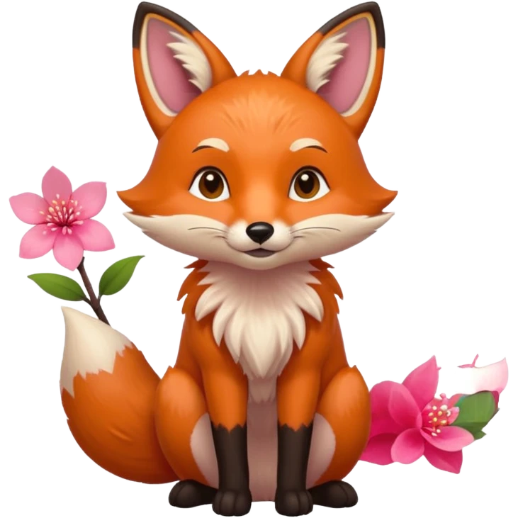 Fox holding a blossom and wearing a blossom emoji