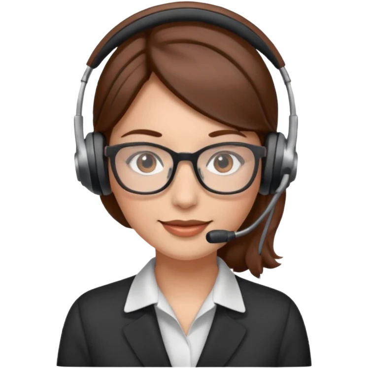 Frau, braune Haare, Brille, mit Headset für Kundenberatung emoji