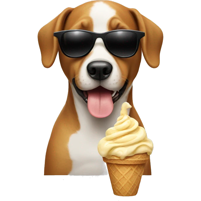 Dog with sunglasses eating ice cream emoji
