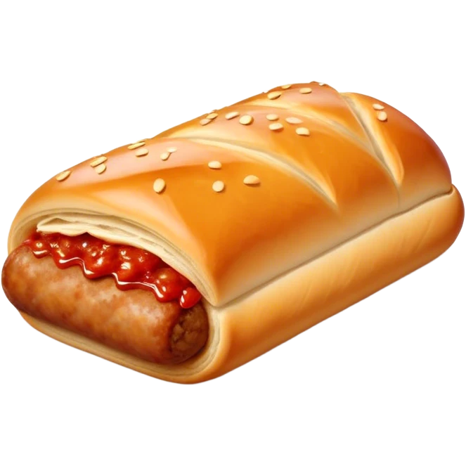a sausage roll with a line small amount of tomatoe sauce on top emoji