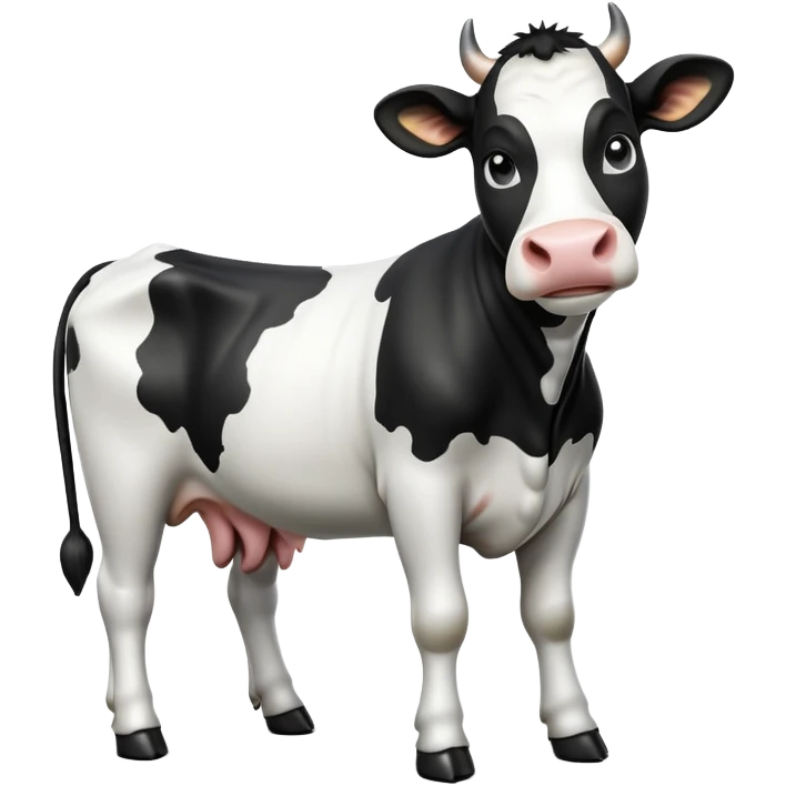 cinematic-[black and white cow]-realistic-full-body-standing-emoji,-tail-flicking-lazily,-head-tilted-dramatically,-sleek-[black and white]-coat,-simplified-yet-realistic-focused-features,-highly-detailed,-glowing-with-an-almost-sarcastic-glow emoji