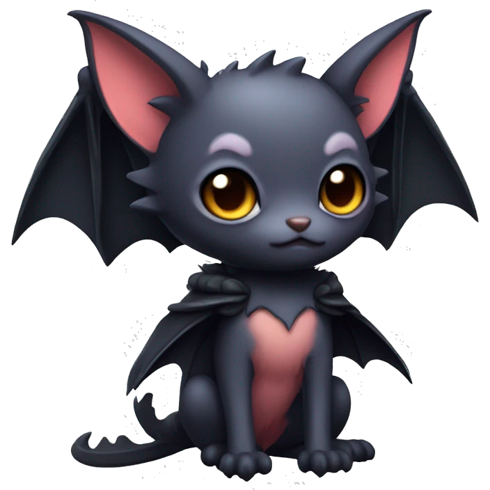  Kawaii Edgy Cool Beautiful Bat-Nargacuga-Litten with big Bat Ears full body emoji