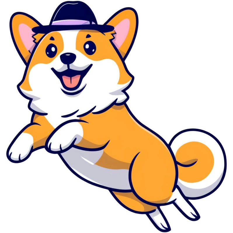 jumping corgi dog with a cute hat emoji