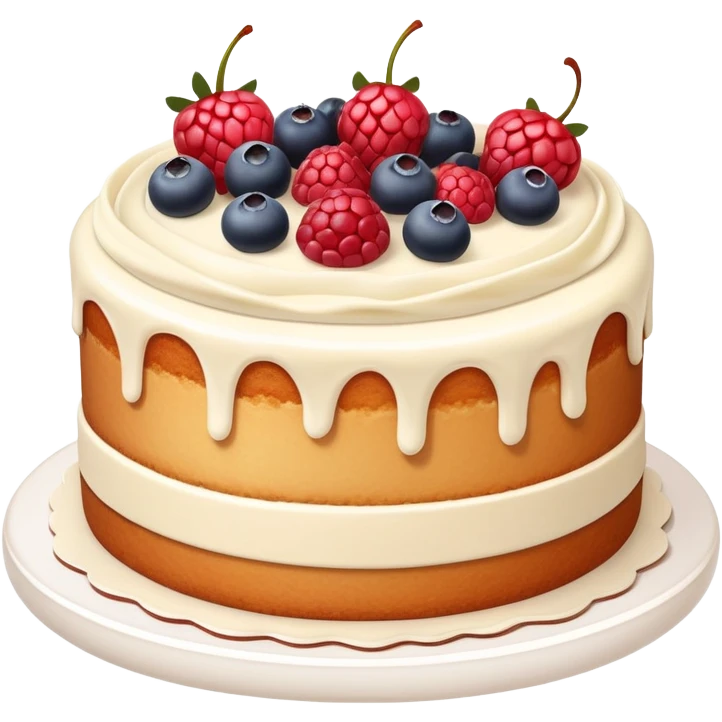 Cake with pale beige and milk cream and berries emoji