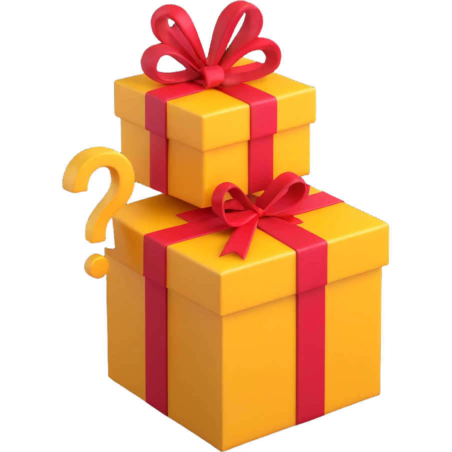 gift box with a question mark inside, 3d emoji style emoji