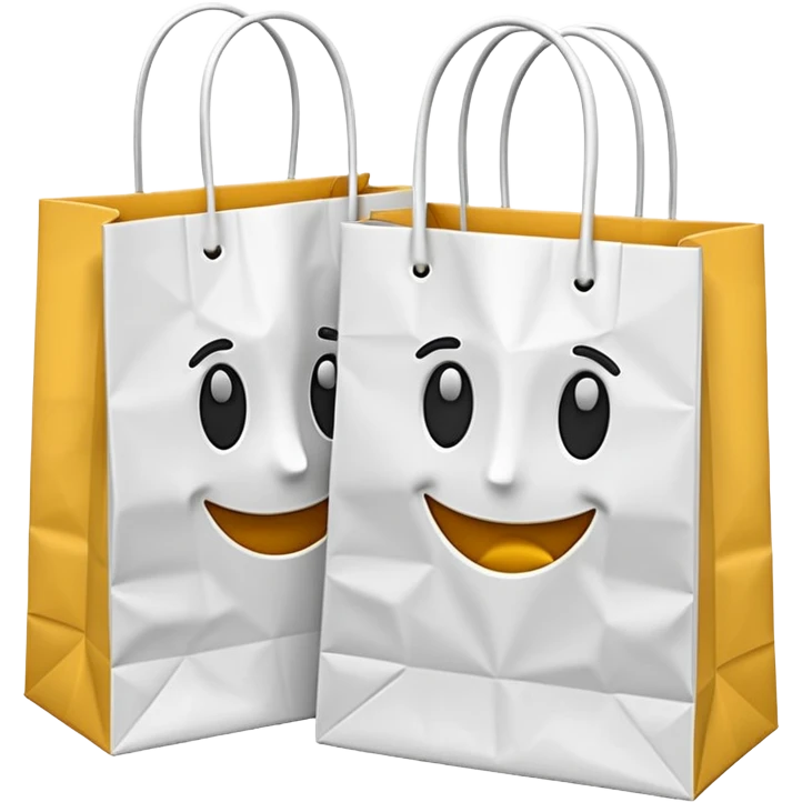 A 3D emoji of two white paper shopping bags, one large and one small, s emoji