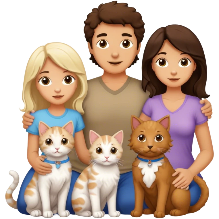 Family of 9: brunette daughter, blonde daughter, brunette father, brunette mother, brunette son, 2 white cats & two aussiedoodles emoji