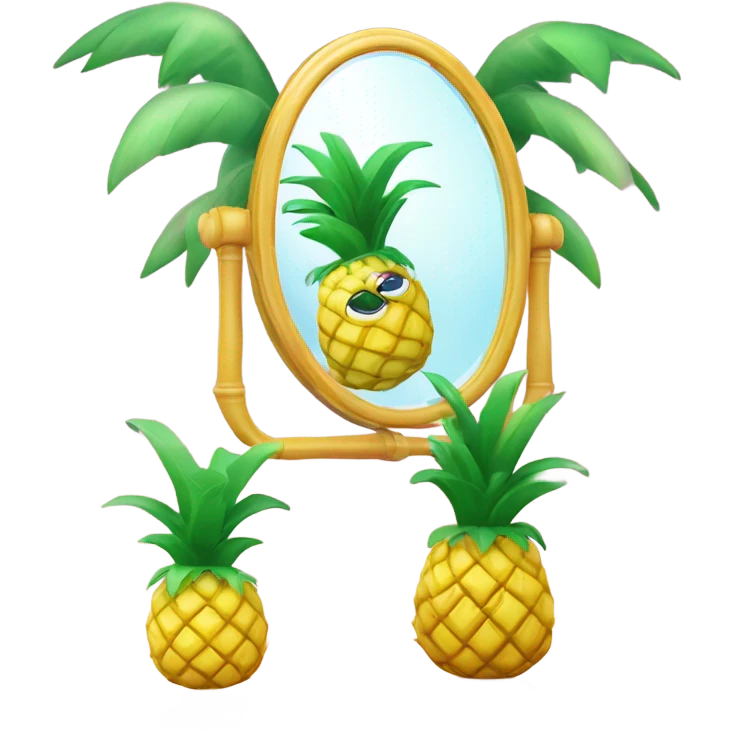 3D elegant pineapple🍍  with big shiny eyes 👀 pineapple holds mirror with its reflection 🪞🍍 emoji