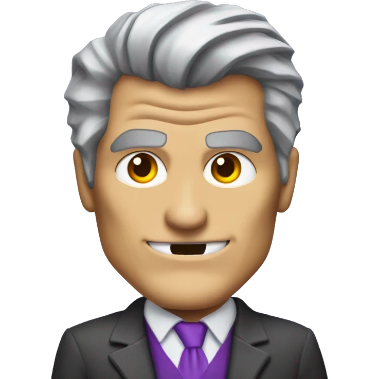 two-face, harvey dent, batman villian, right side of face purple, grey hair emoji