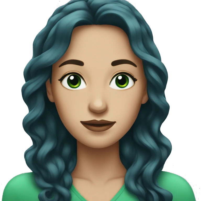 blue-green eyed woman with black long wavy hair emoji