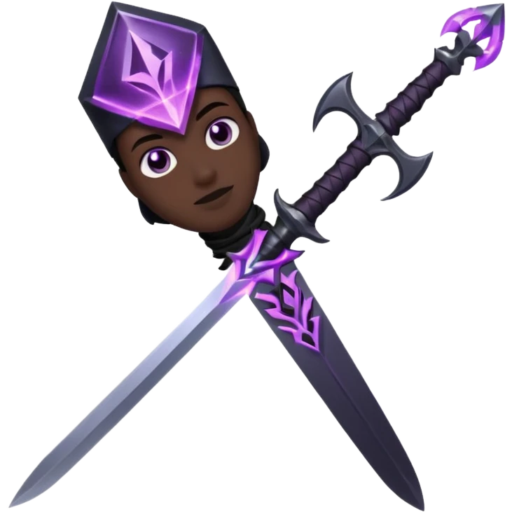 A Discord emoji of a sharpened obsidian blade with a glowing purple rune on the hilt. High-end fantasy style, sleek, metallic black, white background. emoji