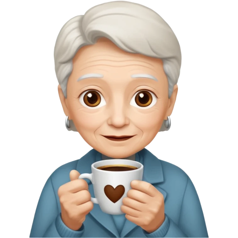 elderly, hold a cup of coffee emoji