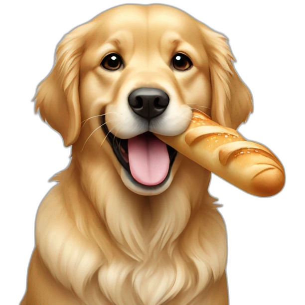 golden retriever holding a baguette in mouth emoji