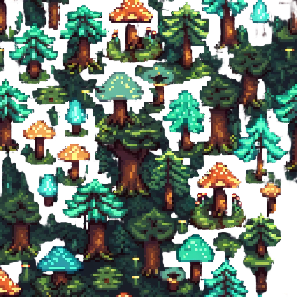 enchanted forest with tiny glowing mushrooms and mysterious trees emoji