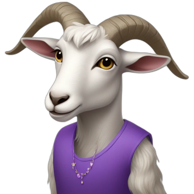 anthropromorphic goat wearing a purple dress emoji