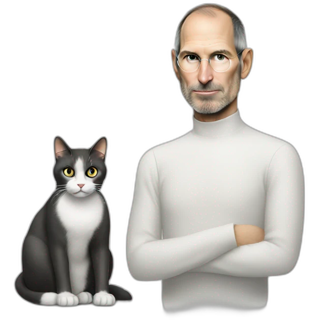 steve jobs looking at white cat emoji