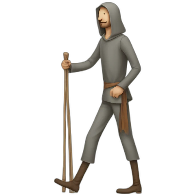 person with inhumanly long legs, wide pants, walking, medieval emoji
