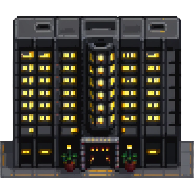 skyscraper hotel with lit windows and entrance emoji