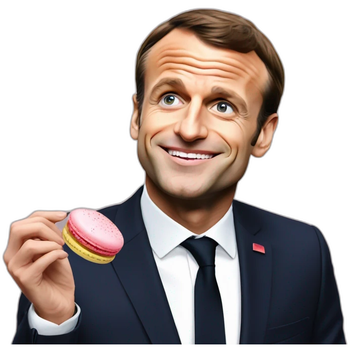 Emmanuel Macron qui mange un macaron emoji