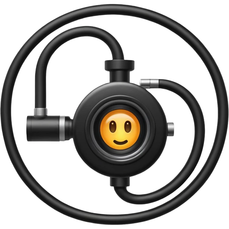 Apple emoji style icon of an endoscope. A minimalist coiled black tube ending in a glowing camera tip. Glossy, rounded, isolated on white background. emoji