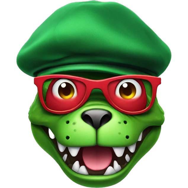 Angry Green Trex wearing red beret and eyeglasses  emoji