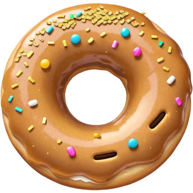 hyper realistic high-resolution donut emoji with a bite taken out, with a sweatband and gold sparkles, expressive, modern minimal style emoji