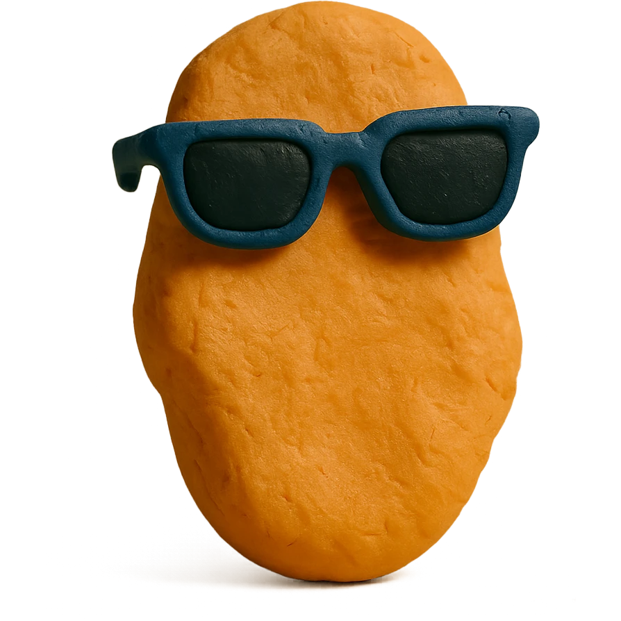 a chicken nugget with sunglasses, claymation style emoji