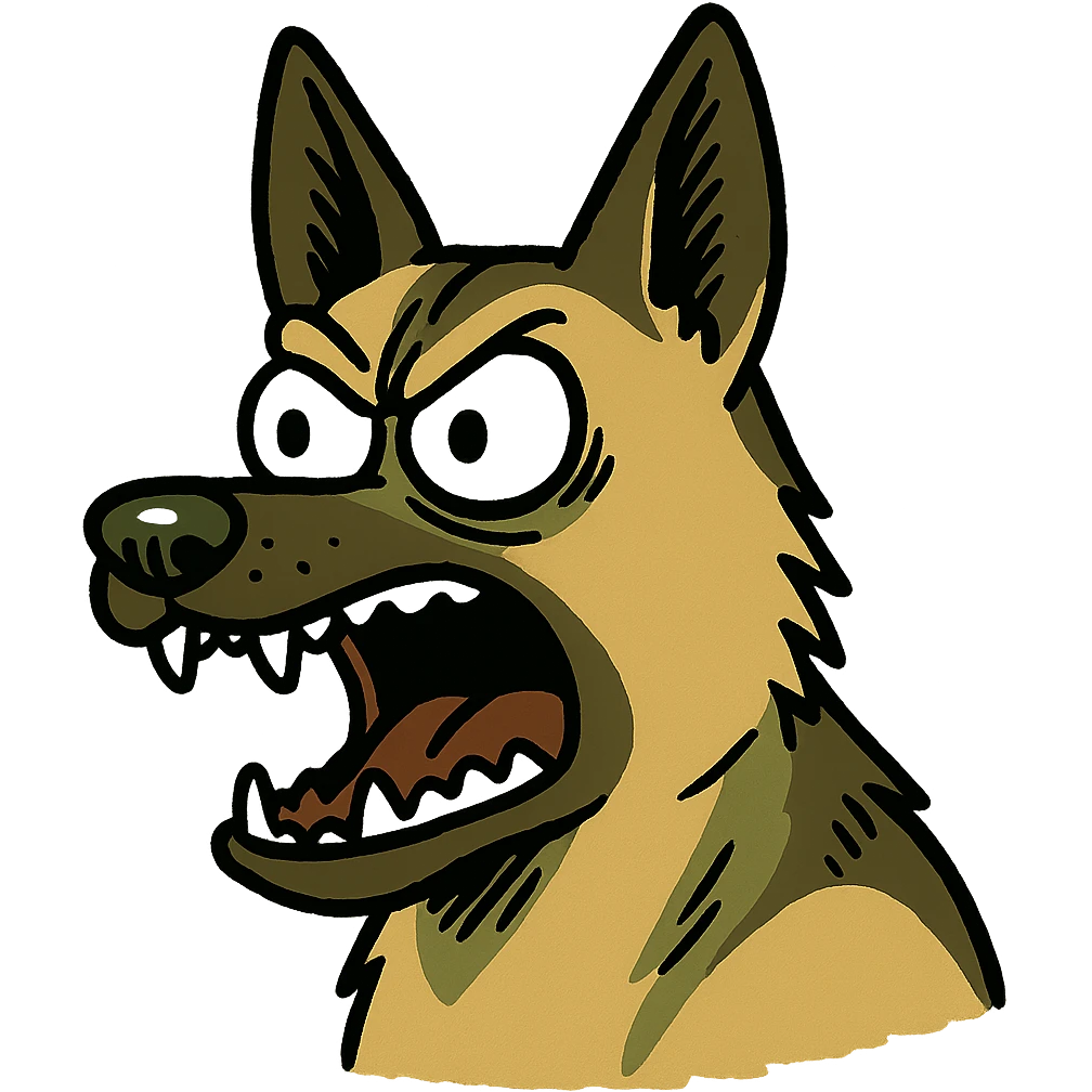 Angry German shepherd head with open mouth emoji