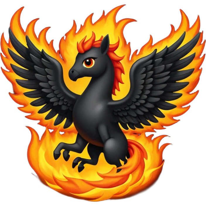 Pegaso negro ojos de fuego y alas de fuego enojado emoji