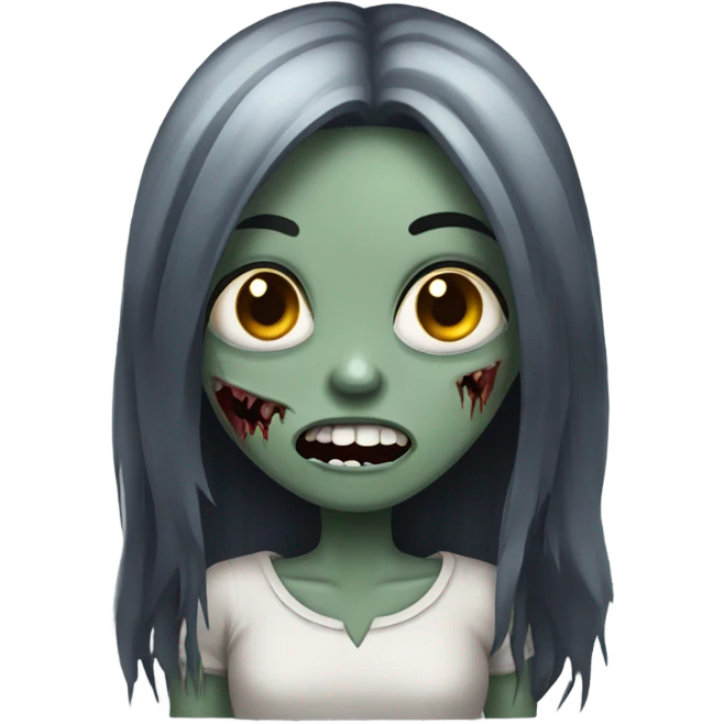 girl zombie with dark long hair with teeth emoji