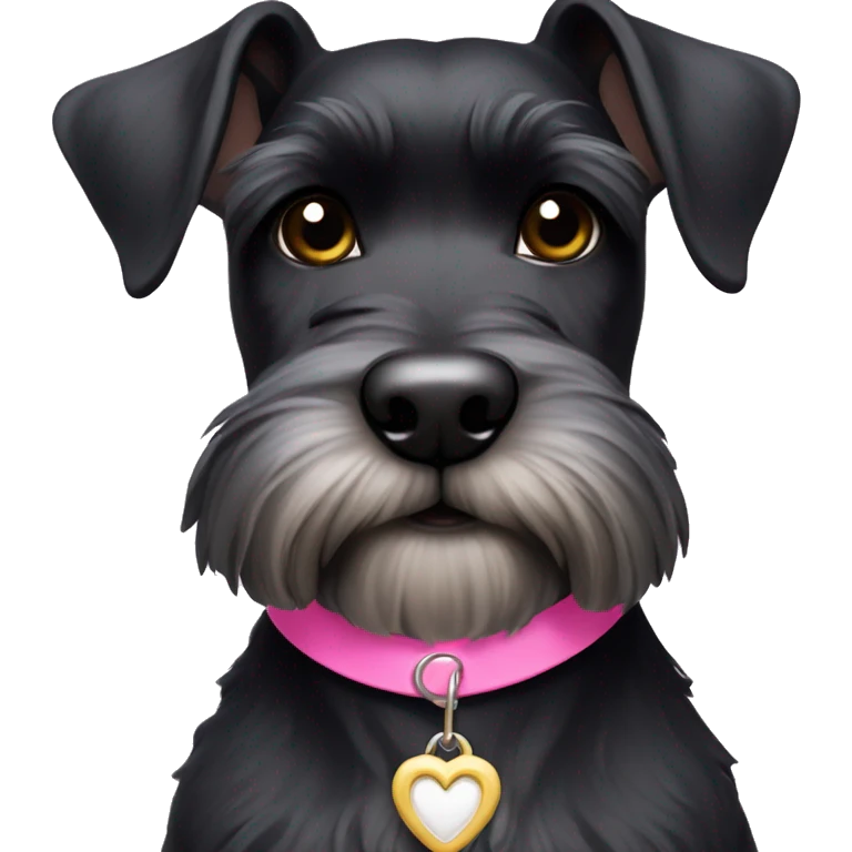 Black Mini schnauzer, pink collar, white patch on chest emoji