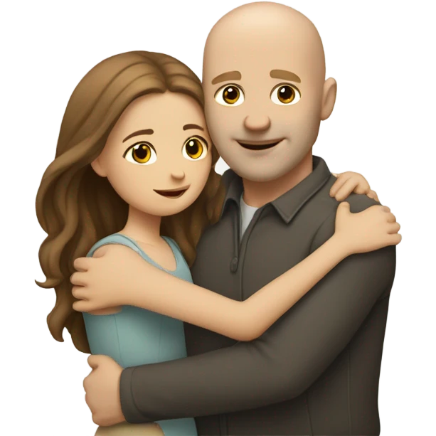 Bald white guy hugging girl with long brown hair emoji