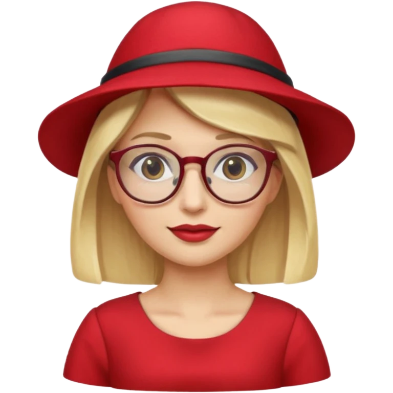 blonde woman wear red hat and dress and glasses emoji