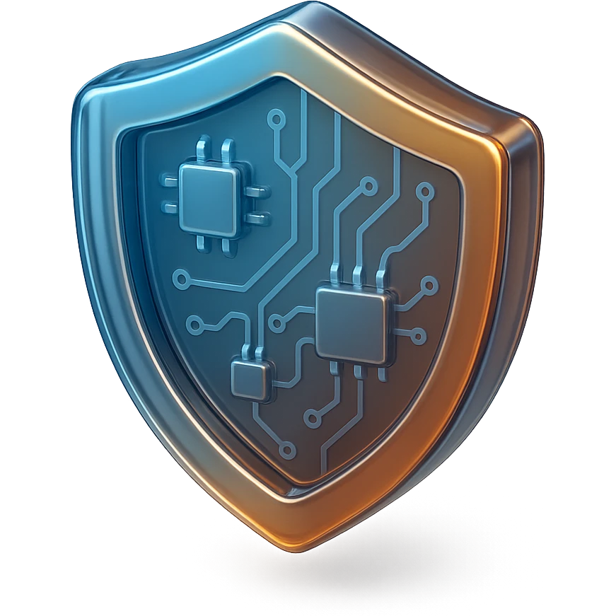 logo of a shield, 3D effect, metallic gradient, strong and secure, tech company vibe emoji