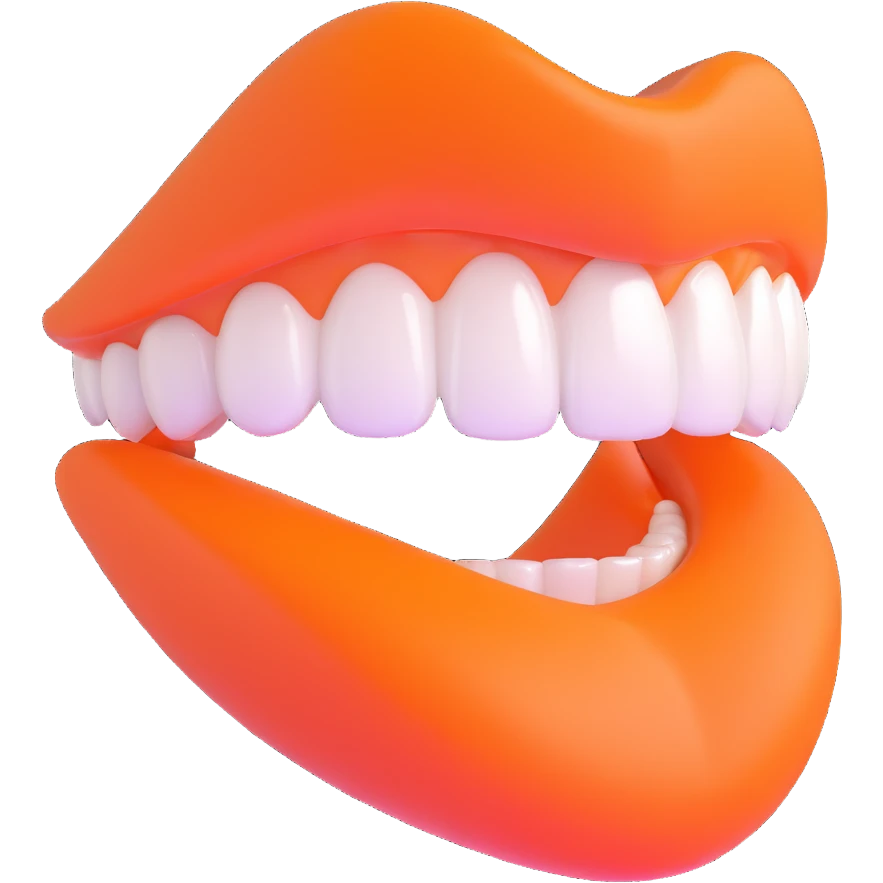 perfect smile with shiny white teeth, lips in vibrant orange color emoji