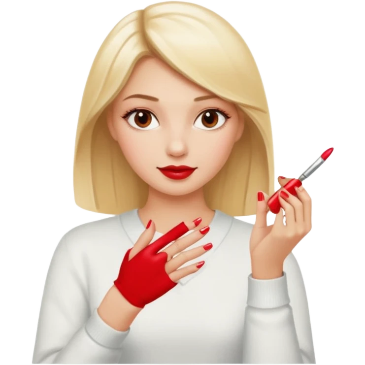 mulher loira pintando unhas emoji