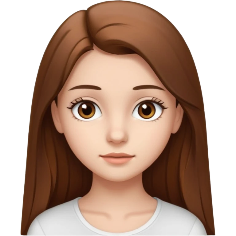 make a teenage 17 year old woman emoji with straight long brown hair and brown eyes with pretty eyelashes wearing a white top  emoji