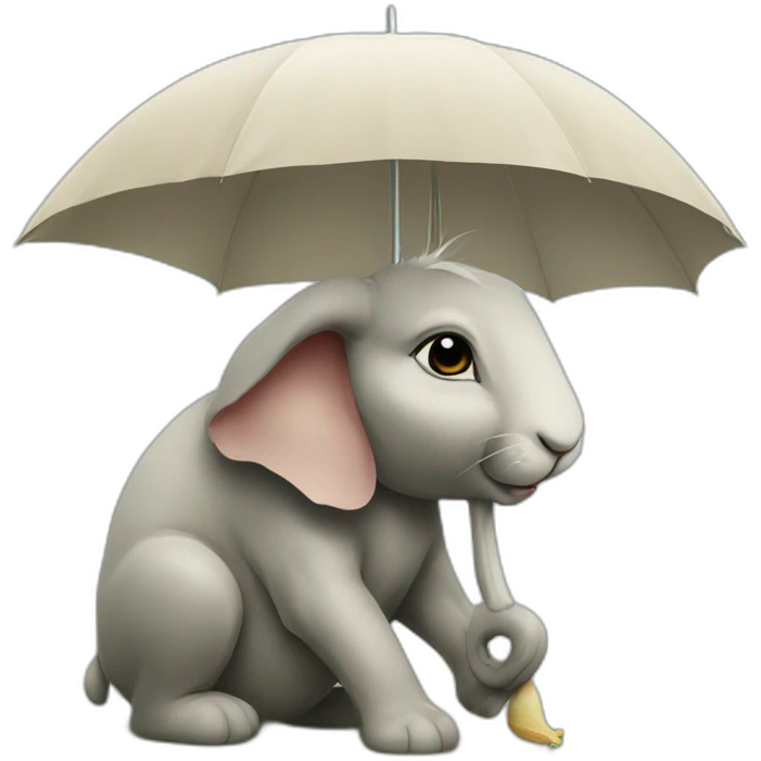 a hare sits on an elephant and holds an umbrella emoji